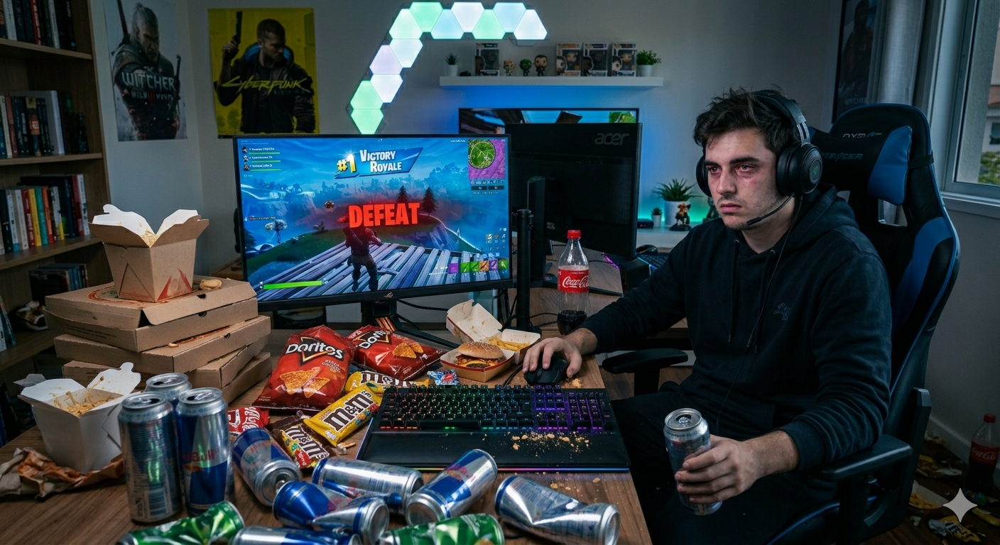 erros na alimentação do gamer prejudicando performance