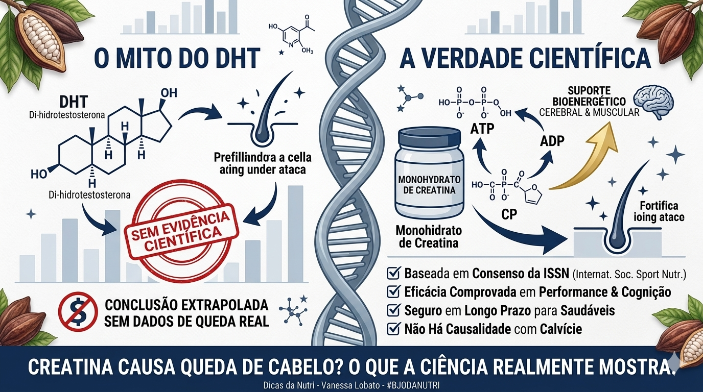 creatina queda de cabelo DHT mito evidência científica